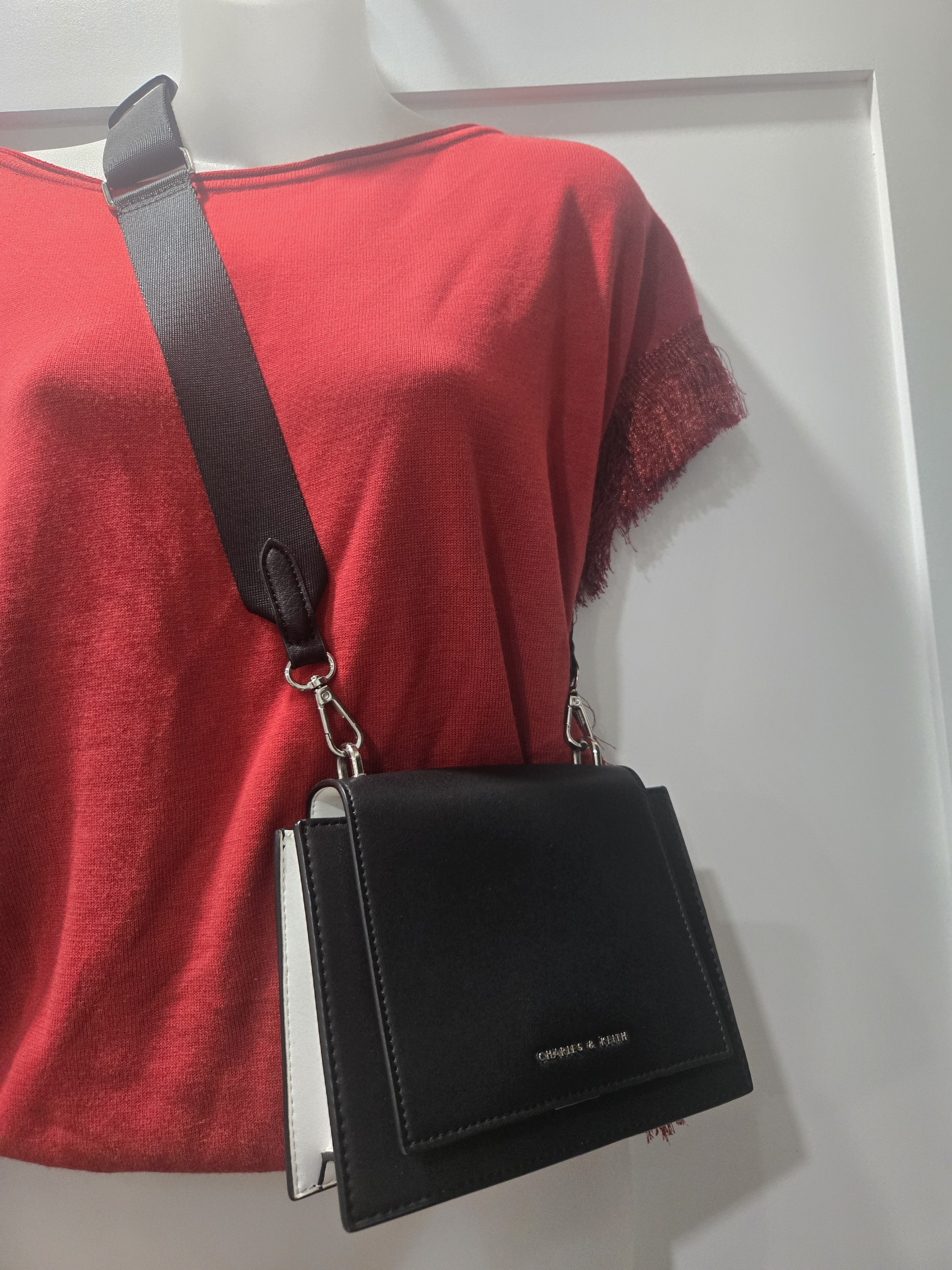 Charles & Keith Black Crossbody Bag - Structured Leather-Effect Shoulder Bag